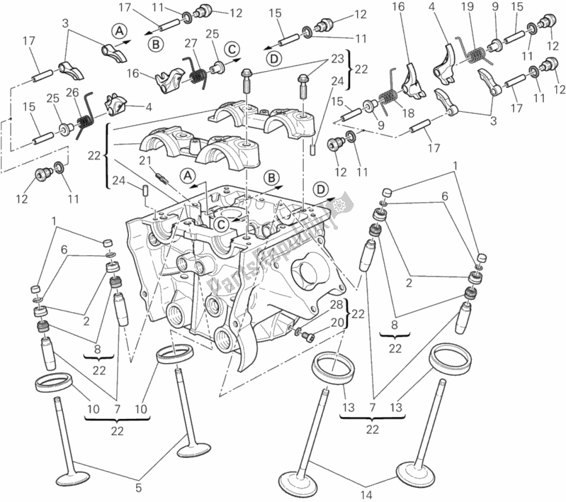 Alle onderdelen voor de Verticale Cilinderkop van de Ducati Diavel Carbon Brasil 1200 2013